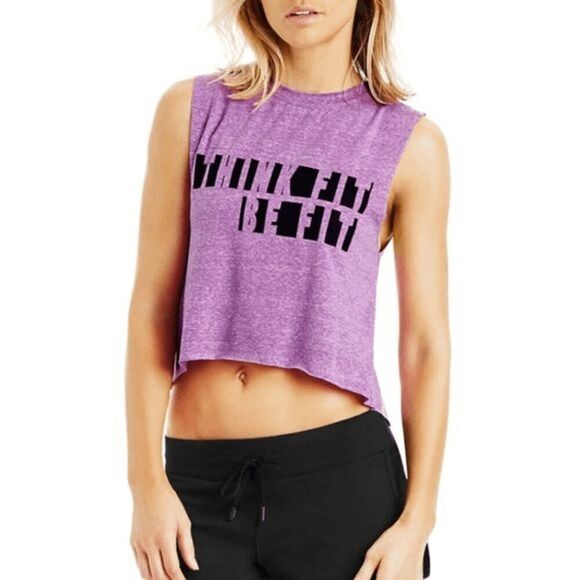 Lorna Jane Life Think Fit Be Fit Cropped Muscle Tank Top in Purple Size Medium - Picture 1 of 4